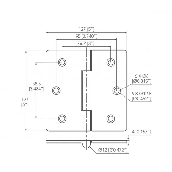 Charnière en acier inoxydable poli miroir - 127x127mm, 2 image Charnière en acier inoxydable poli miroir - 127x127mm, 2 image
