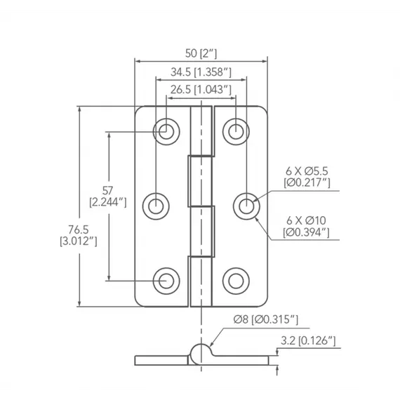 Mirror polished S.S. hinge - 50x76,5mm, 2 image Mirror polished S.S. hinge - 50x76,5mm, 2 image