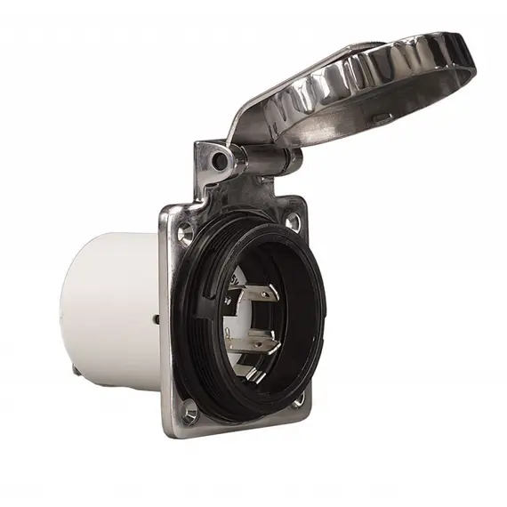 Fiche mâle en acier inoxydable 2P+T 220V. 16A IP56