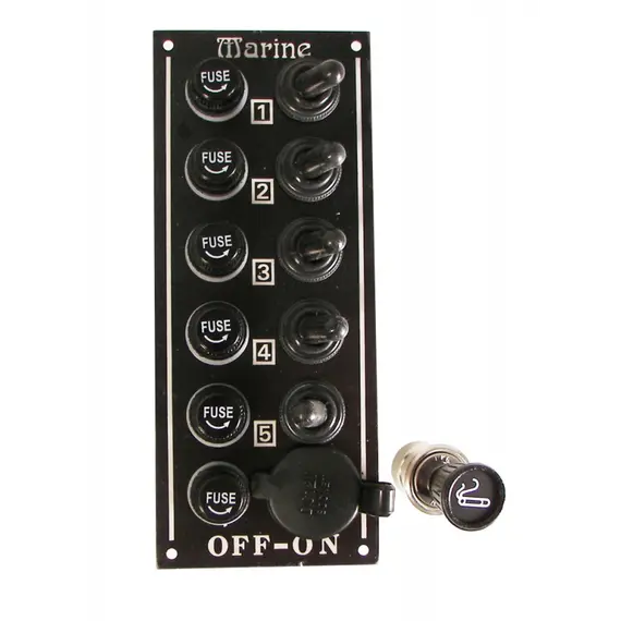 Circuit panel with 5 switches and 1 socket