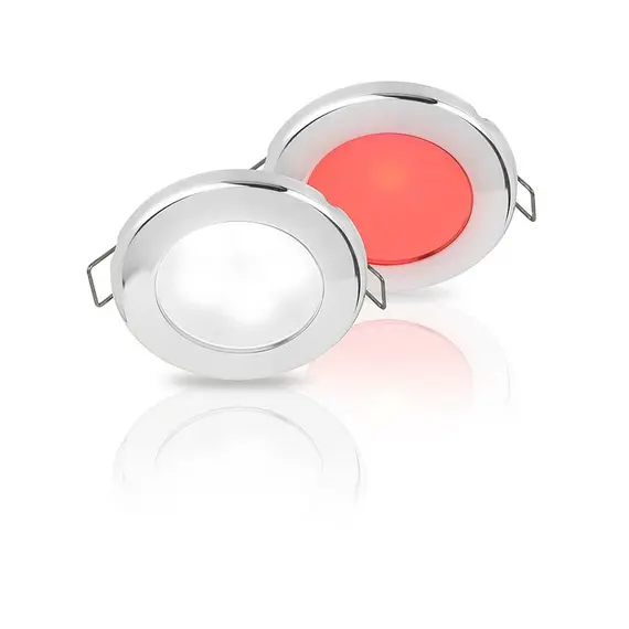 Hella EuroLED 75 Double Spot Encastré à LED RVS - 12V - Clip à Ressort - Rouge-Froid-Blanc