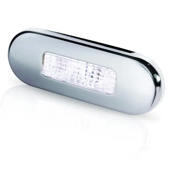 Lampe de marche oblongue LED en acier poli blanc 12-24V 0,5W