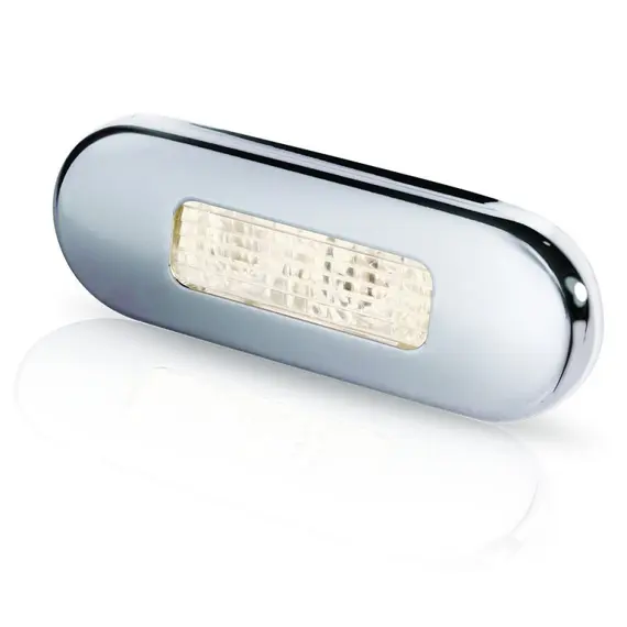 Lampe de courtoisie ovale en acier poli blanc chaud à LED encastrée 12-24V 0,5W