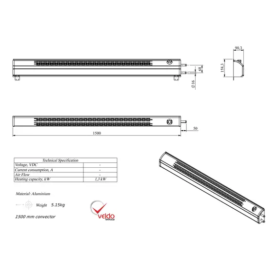 Convector without fan 1.5m, 4 image Convector without fan 1.5m, 4 image