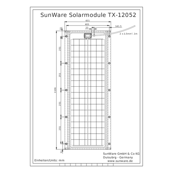 Solar Panel TX-12052 12V 60 Wp, 7 image Solar Panel TX-12052 12V 60 Wp, 7 image