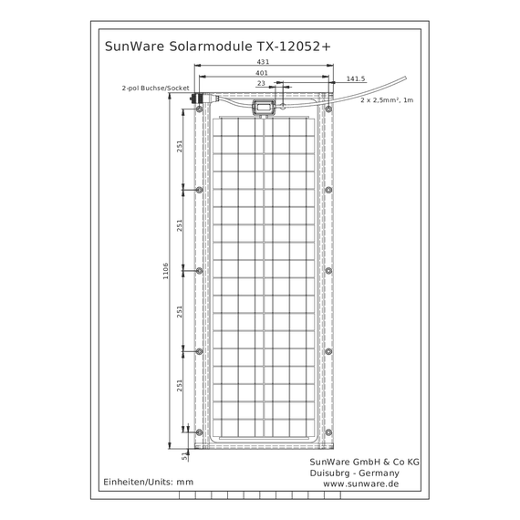 Panneau solaire TX-12052+ 12V 60 Wp, 5 image