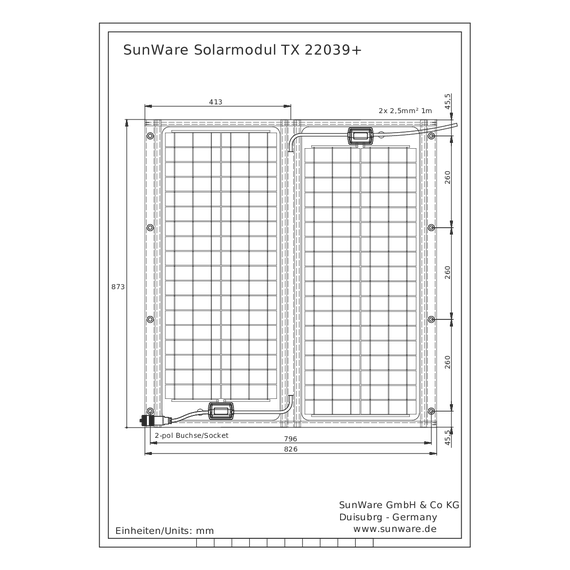 Solar Panel TX-22039+ 12V 90 Wp, 8 image Solar Panel TX-22039+ 12V 90 Wp, 8 image