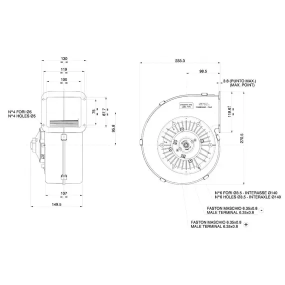 Left Electric Blower - 750m3/h - 12V, 2 image Left Electric Blower - 750m3/h - 12V, 2 image