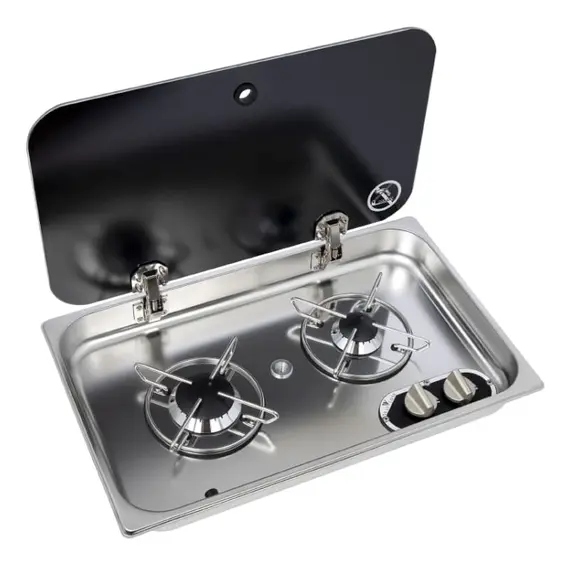 Unité de plaque de cuisson encastrée avec couvercle en verre - 2 brûleurs - 530x326mm