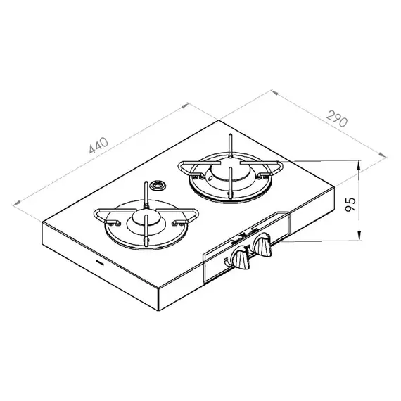 Cuisinière à gaz - 2 brûleurs - 440x290x95mm, 2 image Cuisinière à gaz - 2 brûleurs - 440x290x95mm, 2 image