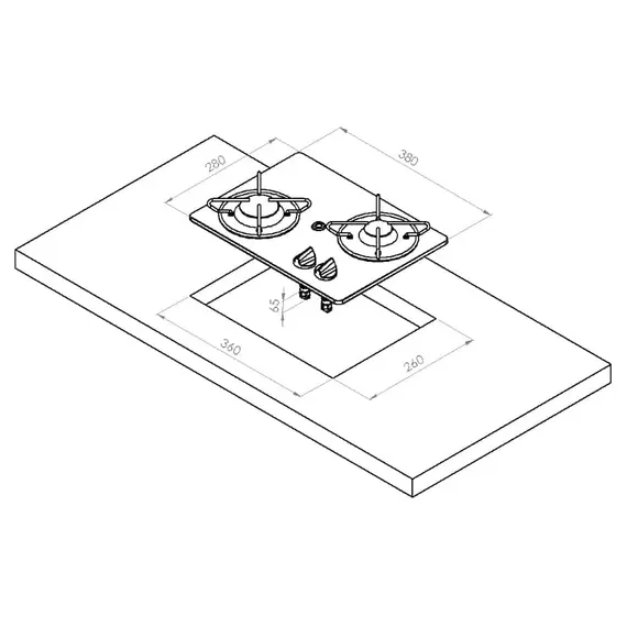 Glass Built In Hob Unit - 2 Burners - 380x280mm, 2 image Glass Built In Hob Unit - 2 Burners - 380x280mm, 2 image