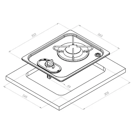 Stainless Steel Built-in Hob Unit - 1 Burner - 323x263mm, 2 image Stainless Steel Built-in Hob Unit - 1 Burner - 323x263mm, 2 image