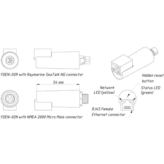 Passerelle Ethernet YDEN-02N avec connecteur mâle micro NMEA 2000, 3 image Passerelle Ethernet YDEN-02N avec connecteur mâle micro NMEA 2000, 3 image
