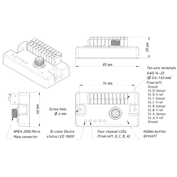 Adaptateur de réservoir YDTA-04N avec connecteur mâle micro NMEA 2000, 4 image Adaptateur de réservoir YDTA-04N avec connecteur mâle micro NMEA 2000, 4 image