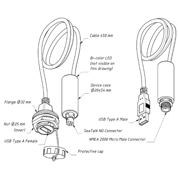 USB Gateway YDNU-02RF with SeaTalk NG and IP67 USB-A Female, 3 image USB Gateway YDNU-02RF with SeaTalk NG and IP67 USB-A Female, 3 image