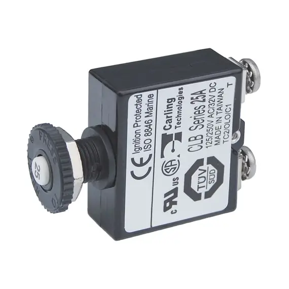 Push Button Reset Circuit Breaker with Screw Terminal - 25A, Current, A: 25