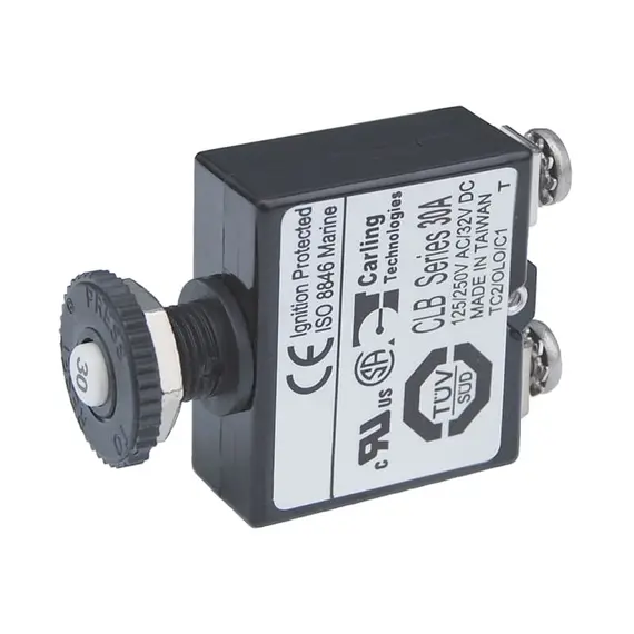 Push Button Reset Circuit Breaker with Screw Terminal - 30A, Current, A: 30